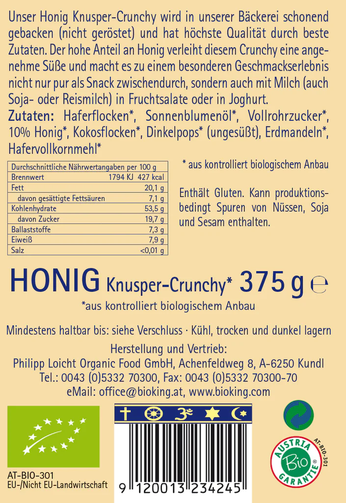 BioKing Bio Crunchy Honig, 375g 