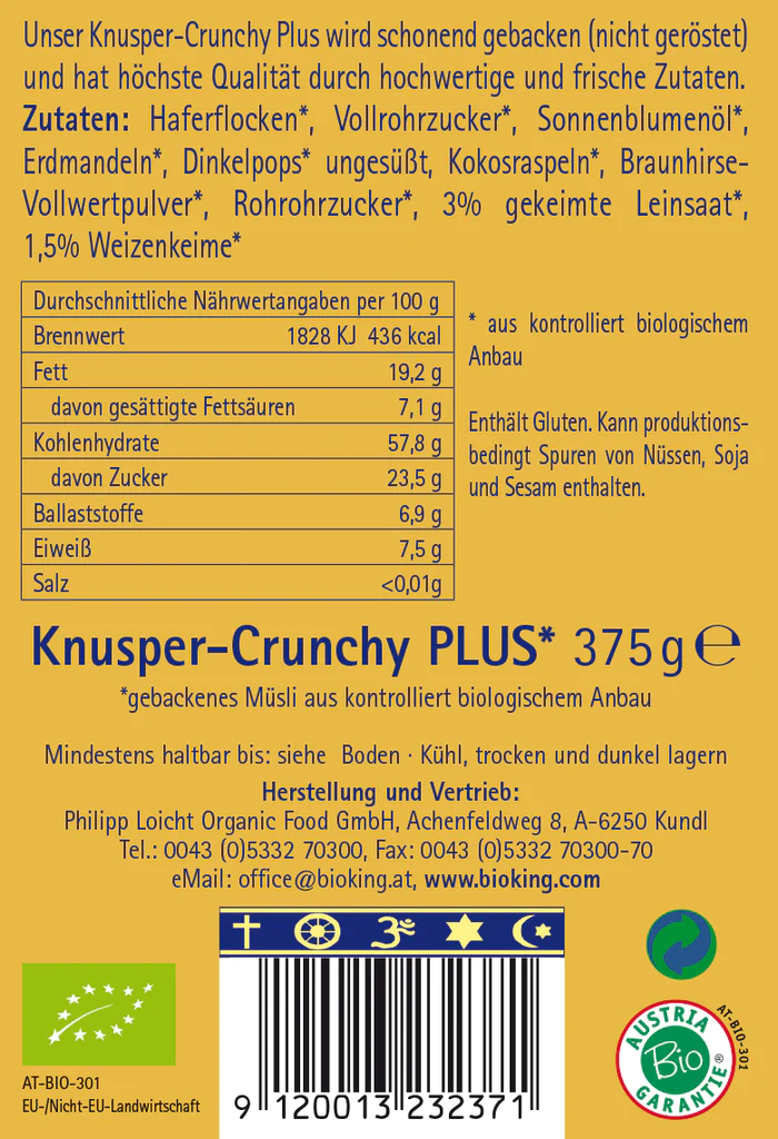 BioKing Bio Crunchy Plus Ballaststoffe, 375g 
