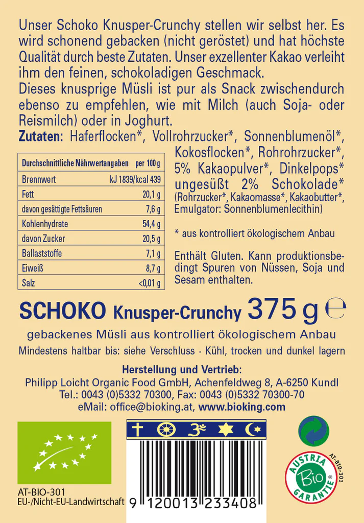 BioKing Bio Crunchy Schoko, 375g 