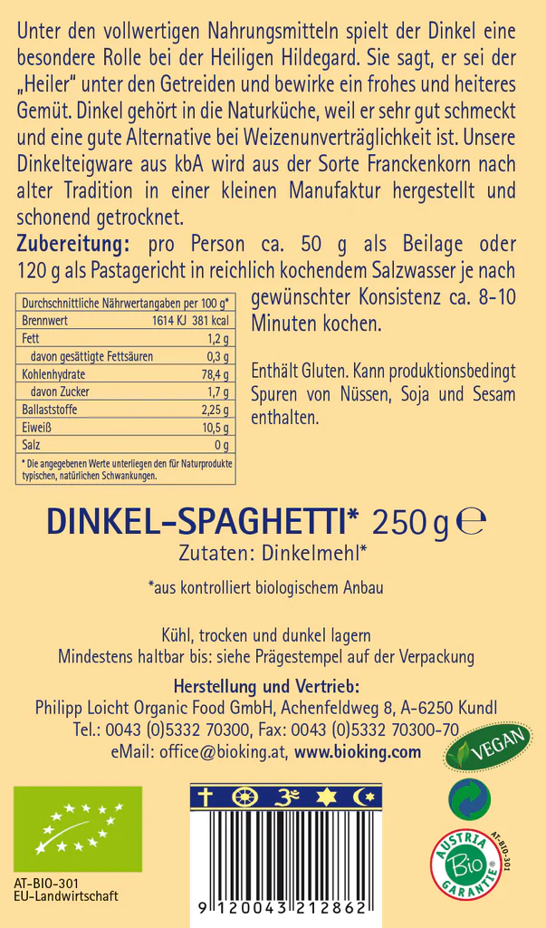 BioKing Bio Dinkel-Spaghetti, 250g 