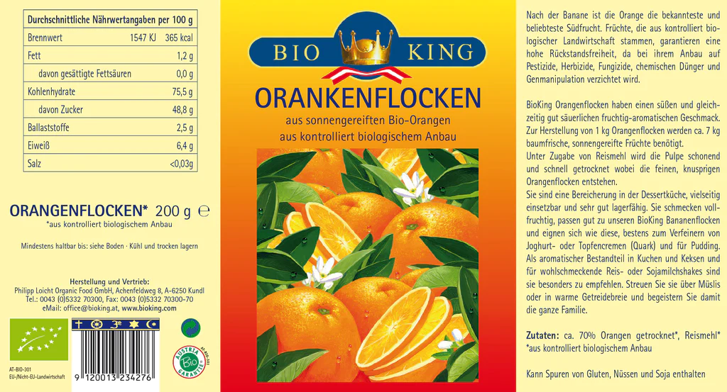 BioKing Bio Orangenflocken Getrocknet, 200g 