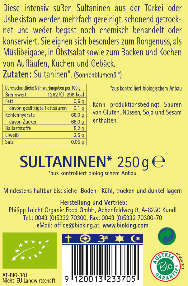 BioKing Bio Sultaninen/Rosinen, 250g-500g 