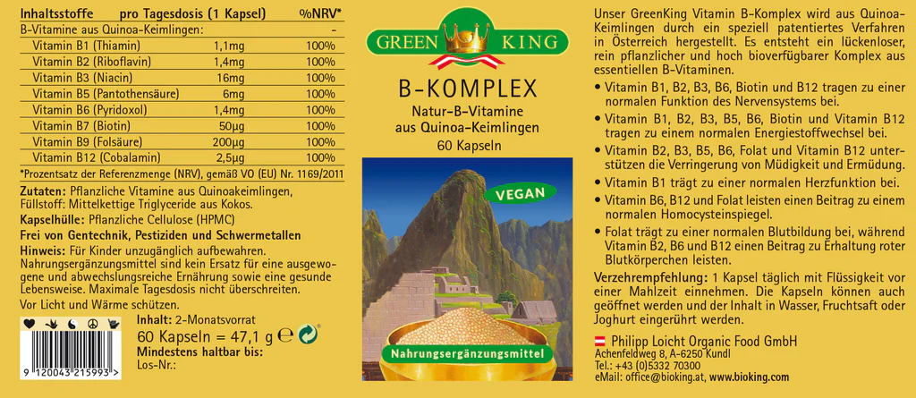GreenKing Vitamin B-komplex 60 Kapseln Natürlich 