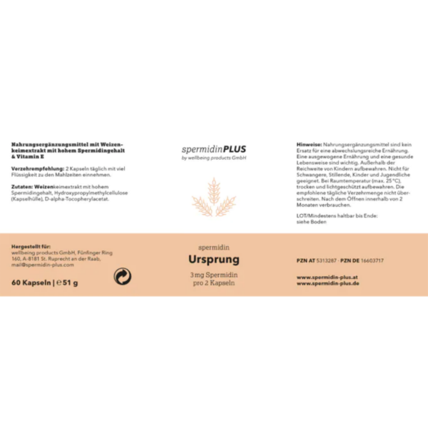 Spermidin Premium 6 mg Spermidin Hochdosiert 60 Kapseln 