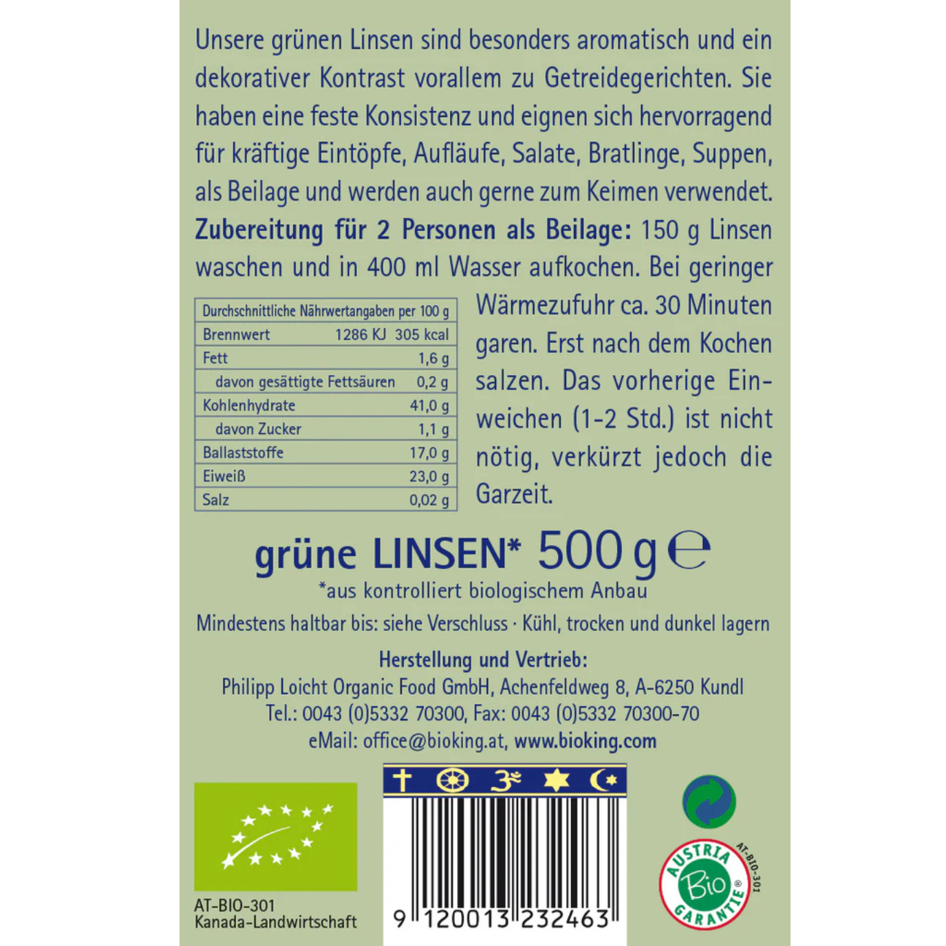 BioKing Bio Linsen Grün 500g 