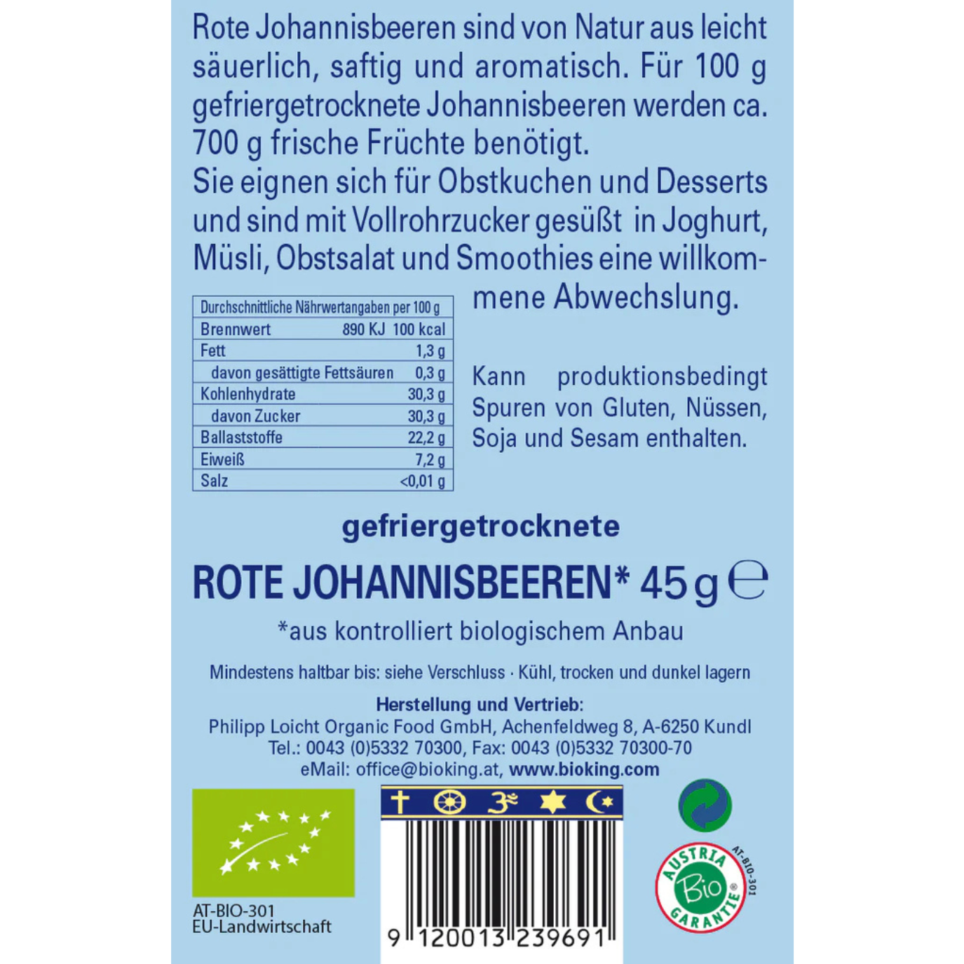 BioKing Rote Bio Johannisbeeren gefriergetrocknet 45 g 