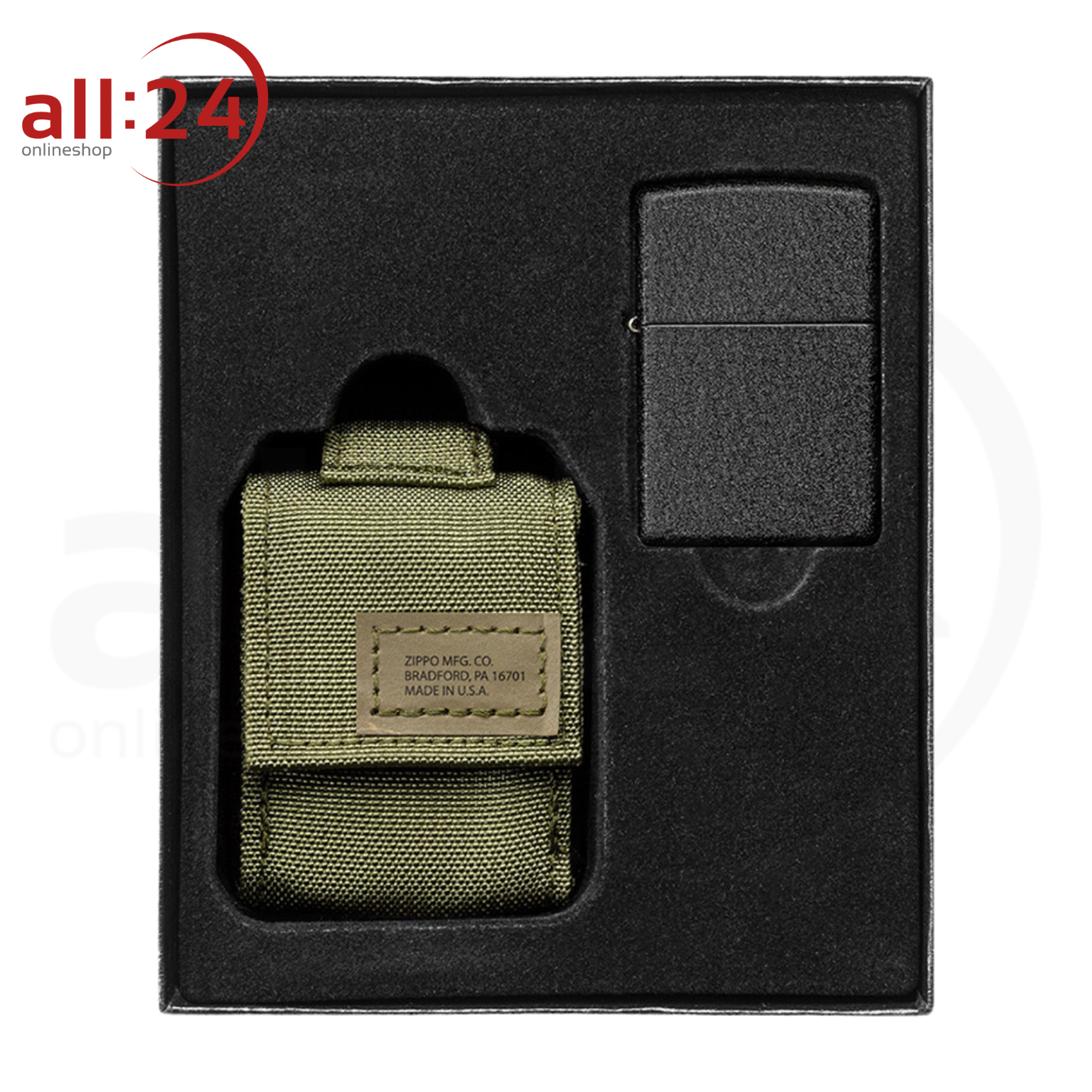 Zippo Tactical Pouch and Black Crackle® Brauner Feuerzeugbeutel mit Original Zippo Geschenkset 