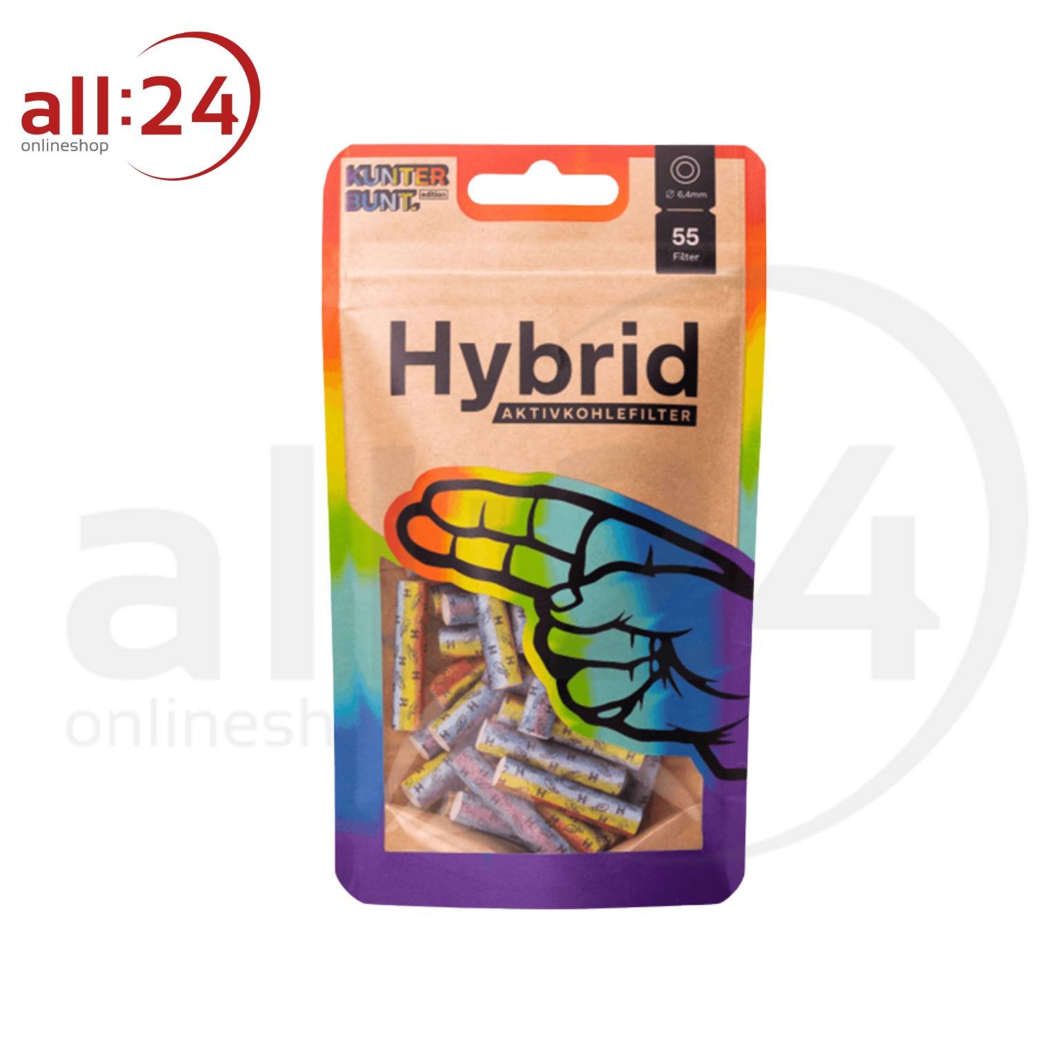 Hybrid Supreme Filter Rainbow Aktivkohlefilter, Display 10 Packungen 