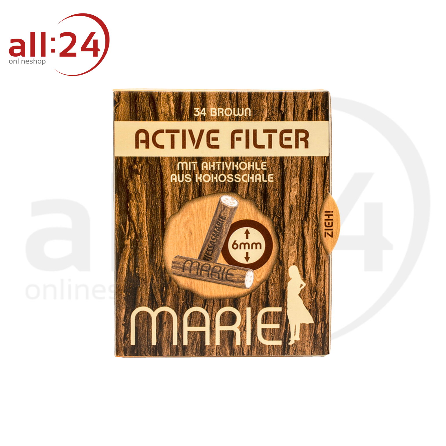 MARIE Brown Active Filter 6mm - 10 Boxen à 34 Holzoptik Aktivkohlefilter 