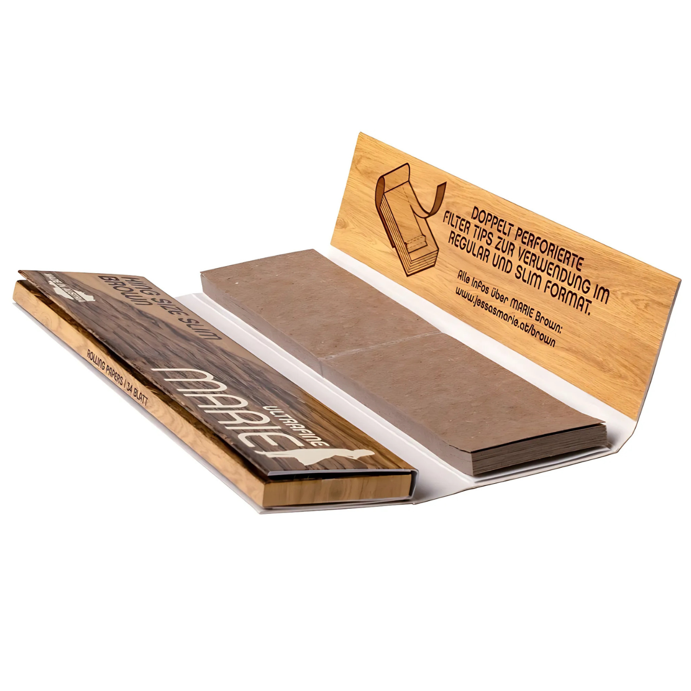 MARIE Brown King Size Slim Papers + Filter Tips, 26er Karton 