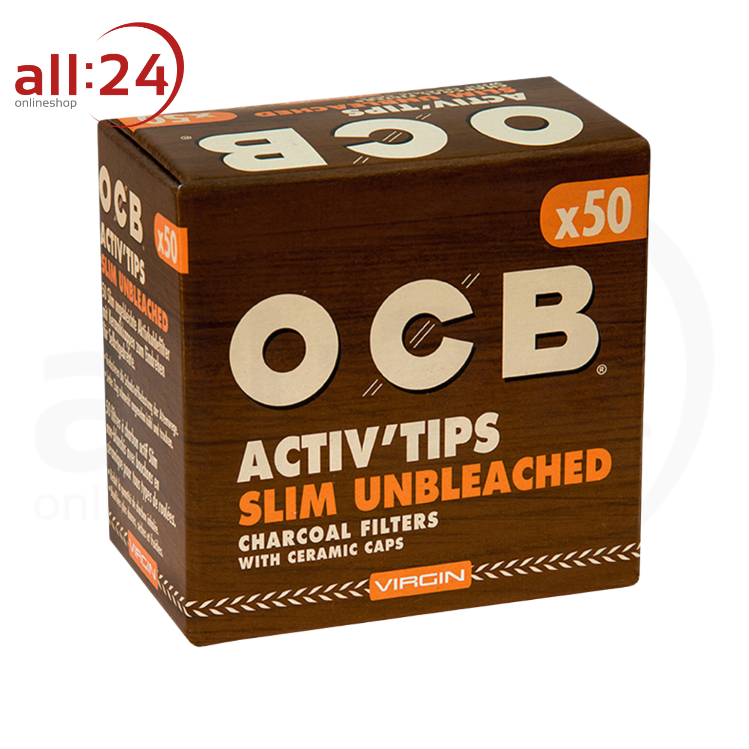 OCB Unbleached Activ Tips Slim 7mm Aktivkohlefilter - 10er Pack à 50 Filter 