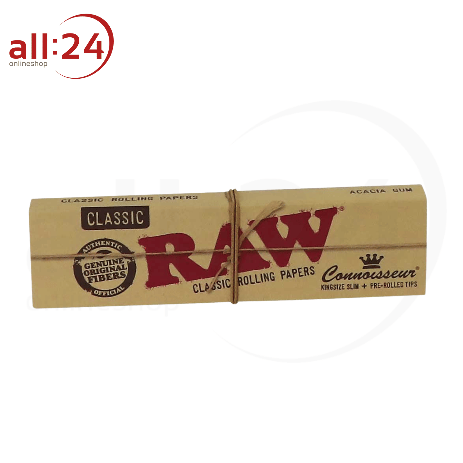 BOX RAW Rolling Paper Connoisseur Classic King Size mit Filter Tips, 24 Stück 