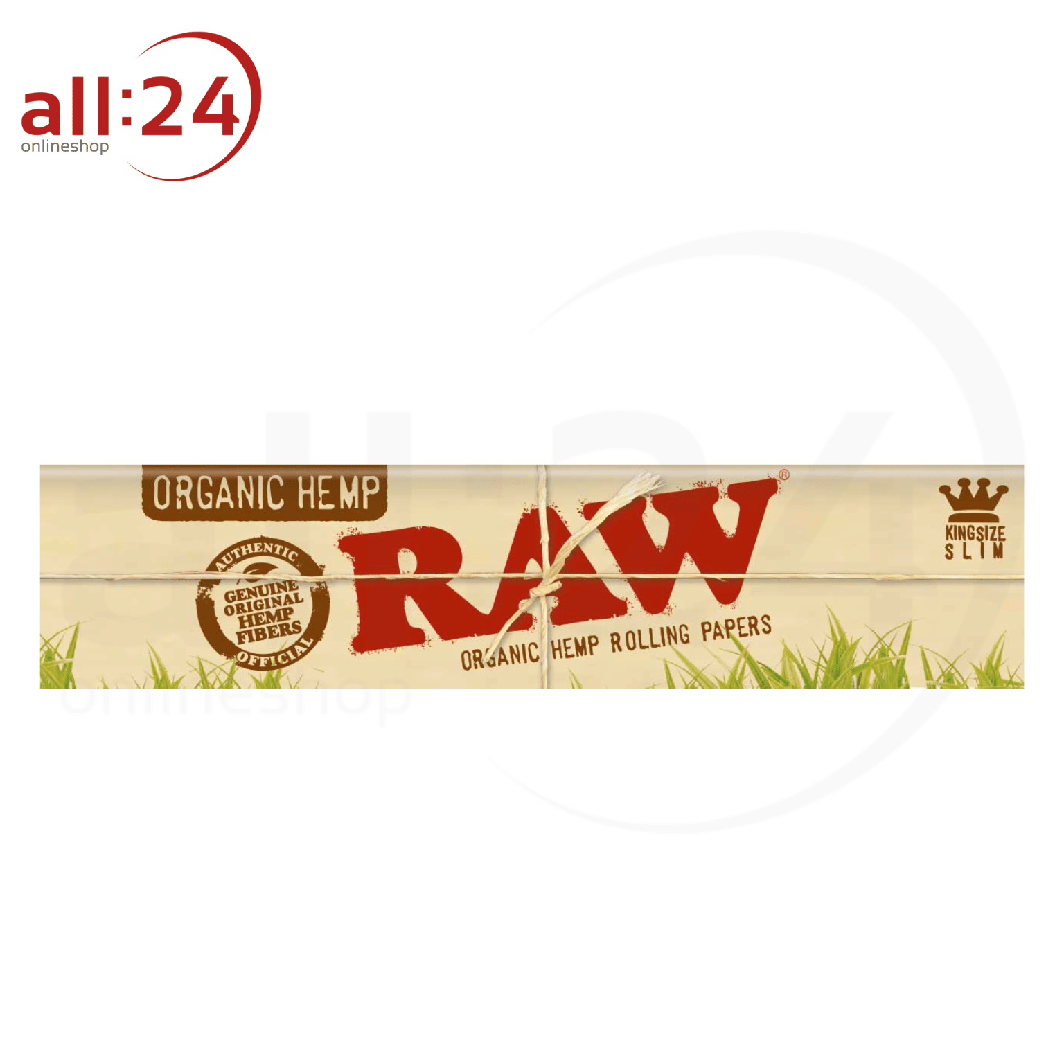 BOX RAW Organic Hemp King Size Slim Rolling Papers, 50 Stück á 32 Blatt 