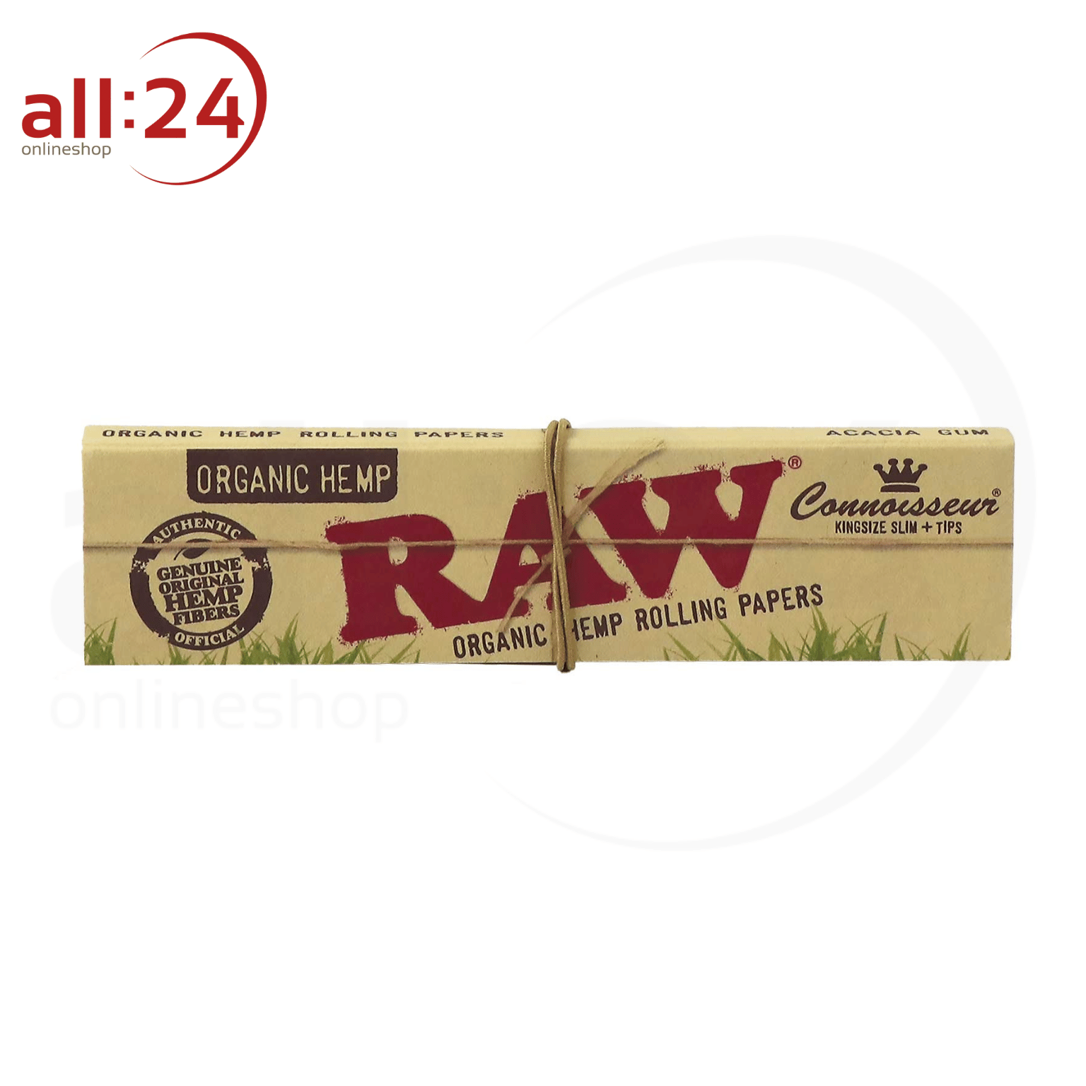 BOX RAW Rolling Paper Connoisseur ORGANIC HEMP mit Filter Tips, 24 Stück 