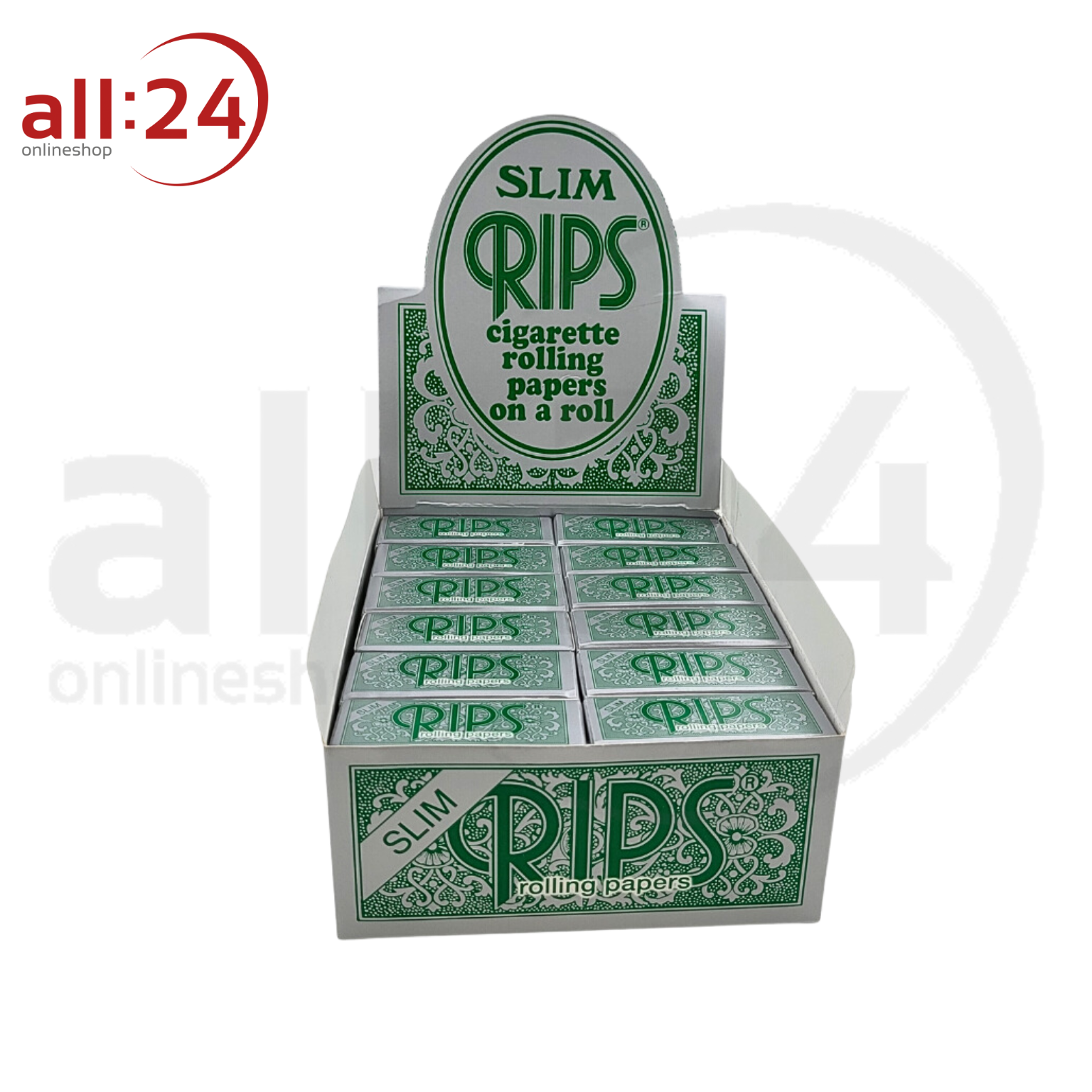 BOX RIPS Rolls Zigarettenpapier Grün Slim, 24 Stück 