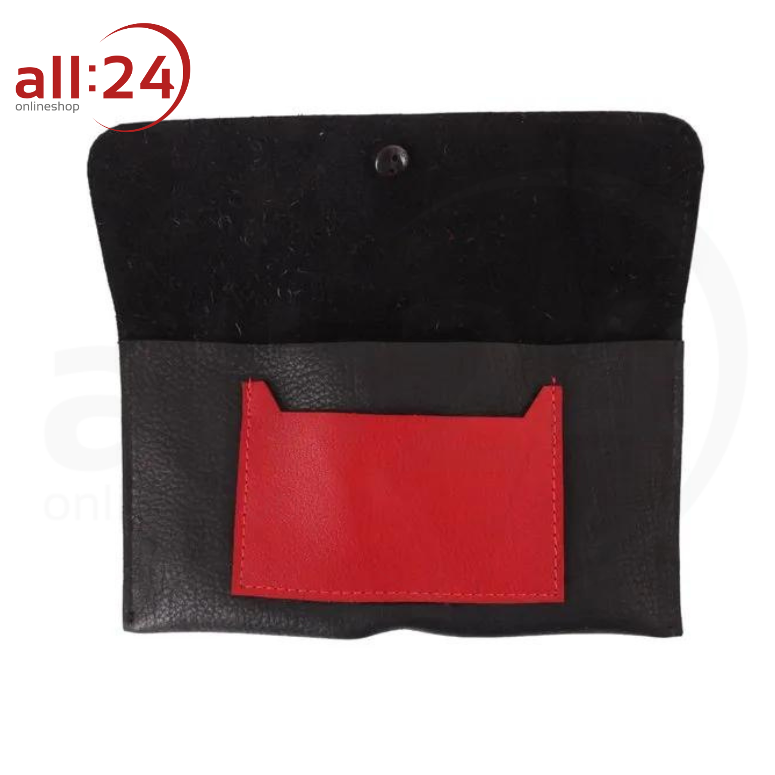 Tabaktasche Leder rot/schwarz mit Bandverschluss 