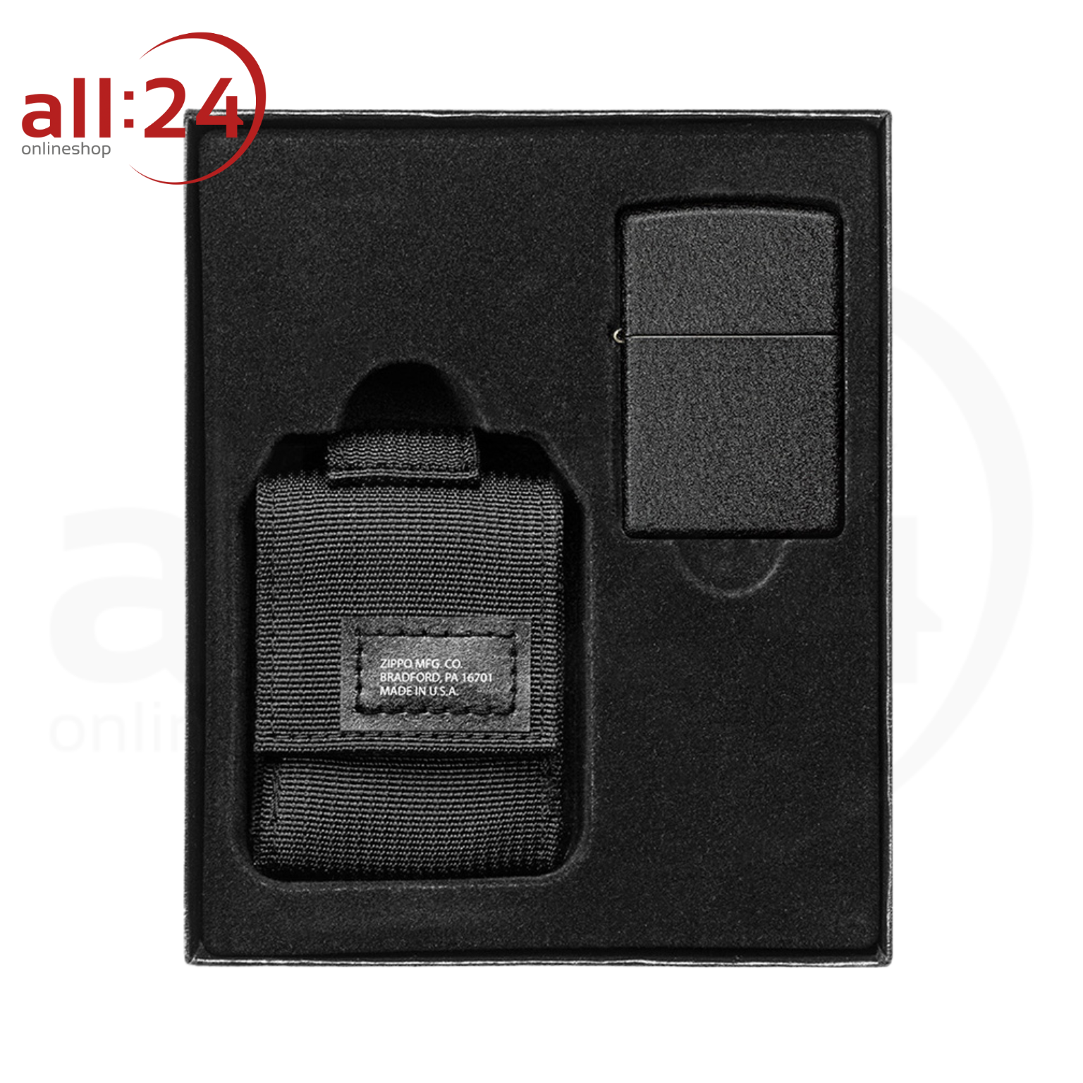 Zippo Tactical Pouch and Black Crackle® Schwarzer Feuerzeugbeutel mit Original Zippo Geschenkset 