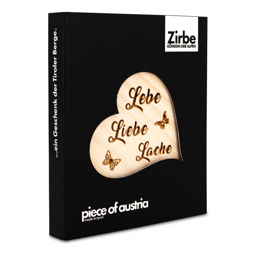 Zirbenherz Mini Aufschrift Lebe Liebe Lache 