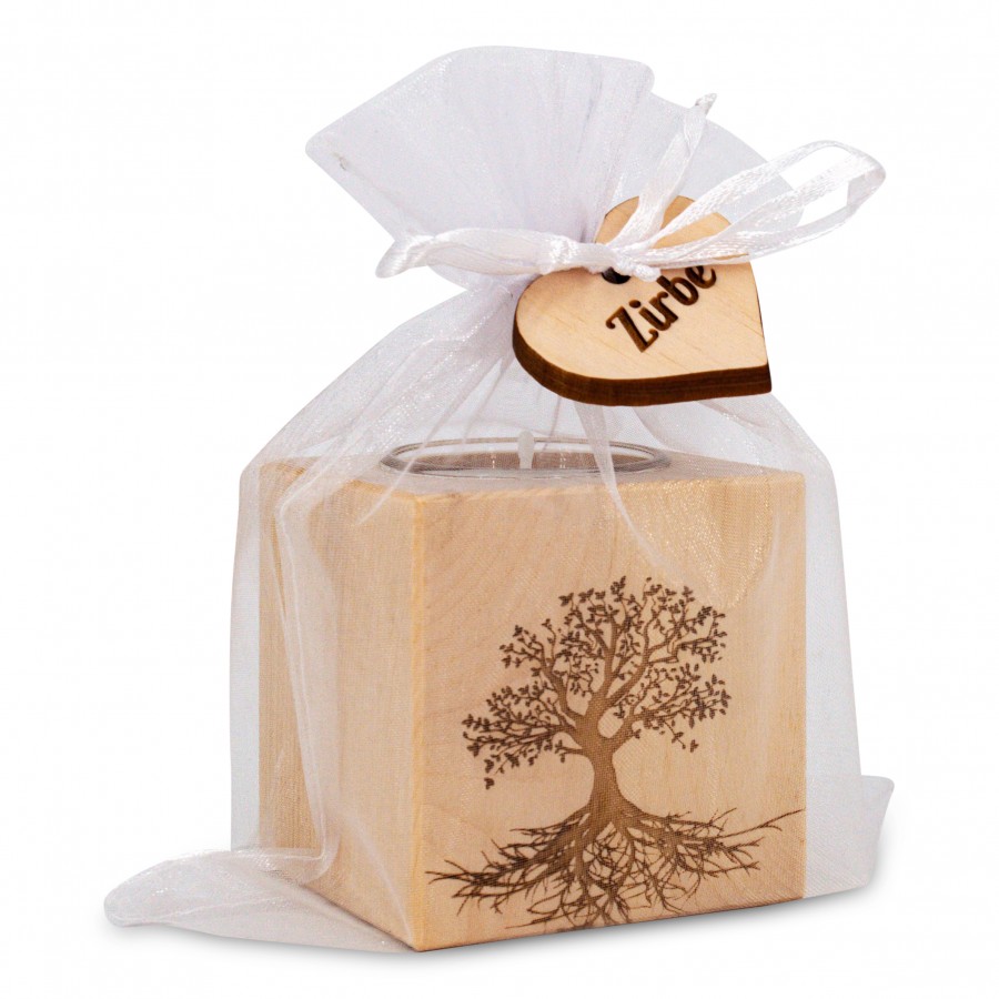 Teelichthalter aus Zirbenholz 7x7cm Baum 