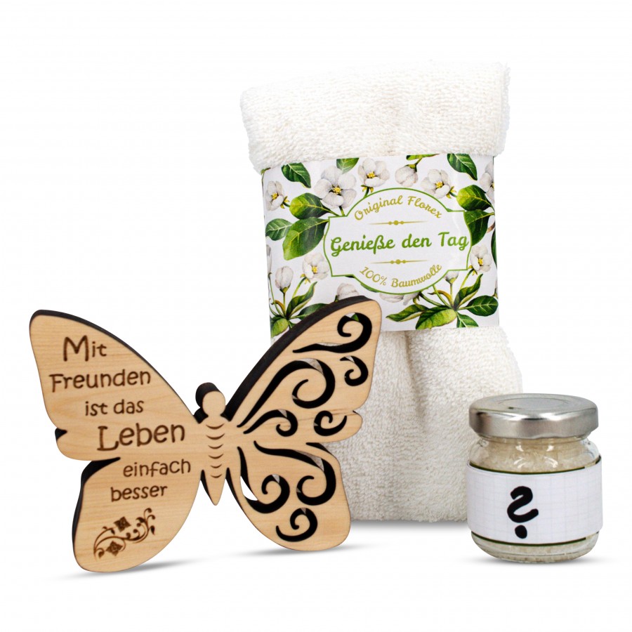 Geschenkset Schmetterling genieße den Tag weiß 