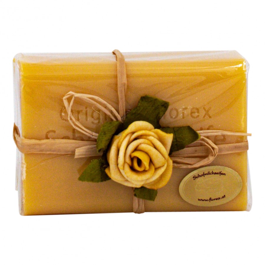 Zirbe Schafmilchseife 100g verpackt mit Rose 
