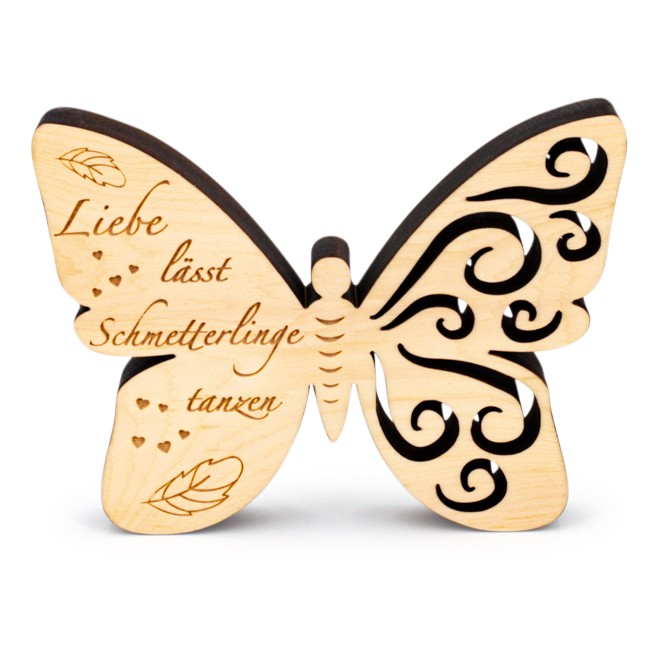Kleiner Zirben Schmetterling mit Gravur Liebe lässt 