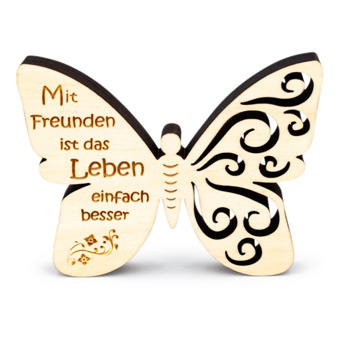 Kleiner Zirben Schmetterling mit Gravur Mit Freunden 