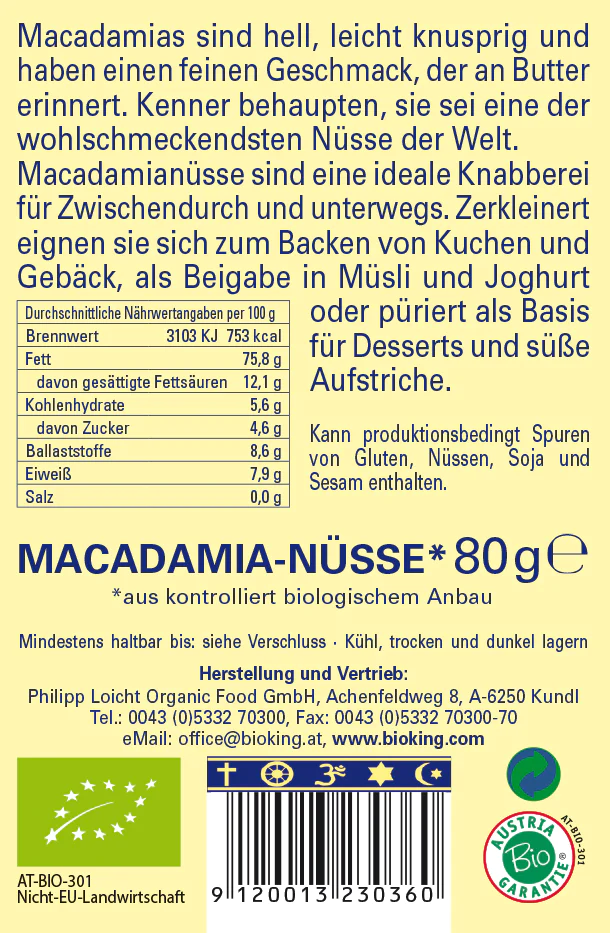 BioKing Bio Macadamia, 80g-200g 