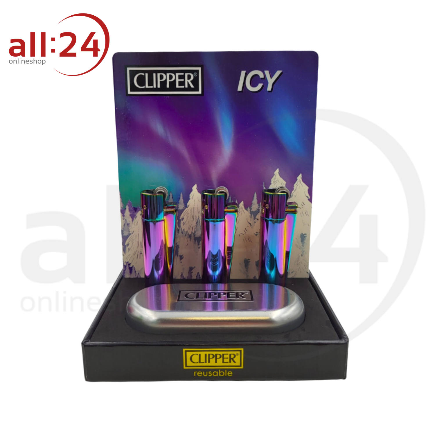 Clipper Metall Groß - Elegantes Icy Rainbow Feuerzeug 