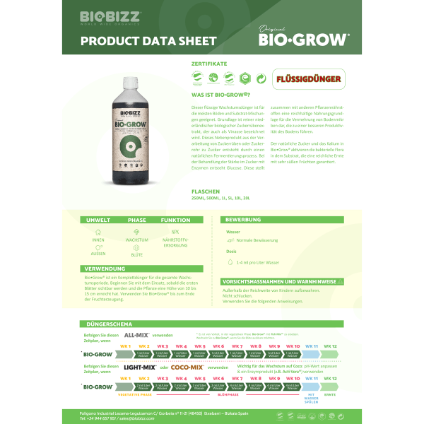 BioBizz Bio-Grow - Hochwertiger Bio-Wachstumsdünger 