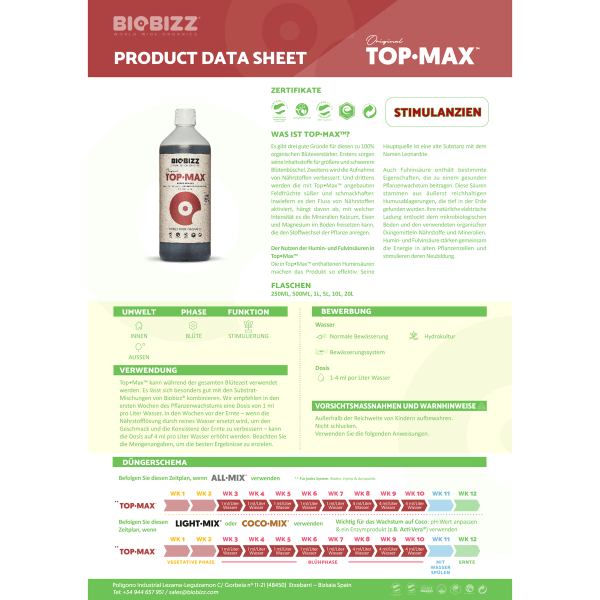 BioBizz Top-Max - Biologischer Blütebooster für maximale Erträge 1000ml