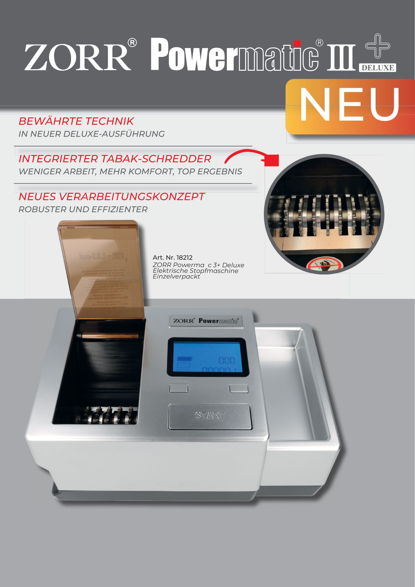 Powermatic 3 + Plus Deluxe Silber elektrische Stopfmaschine 