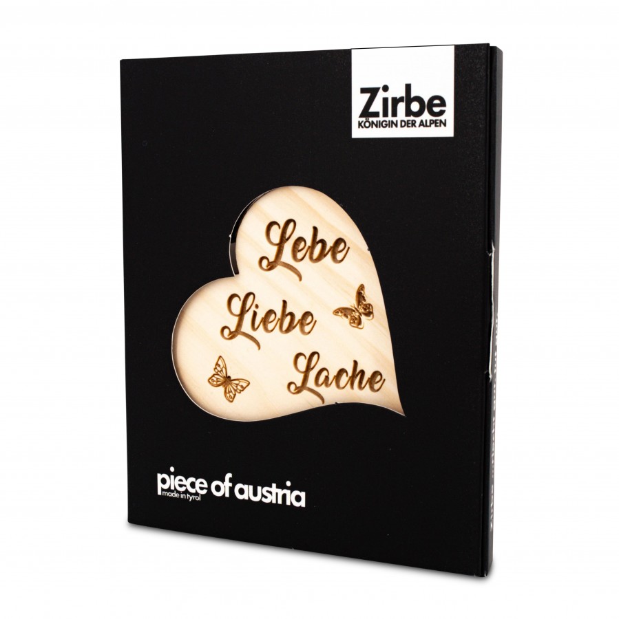 Zirbenherz Mini Aufschrift Lebe Liebe Lache 