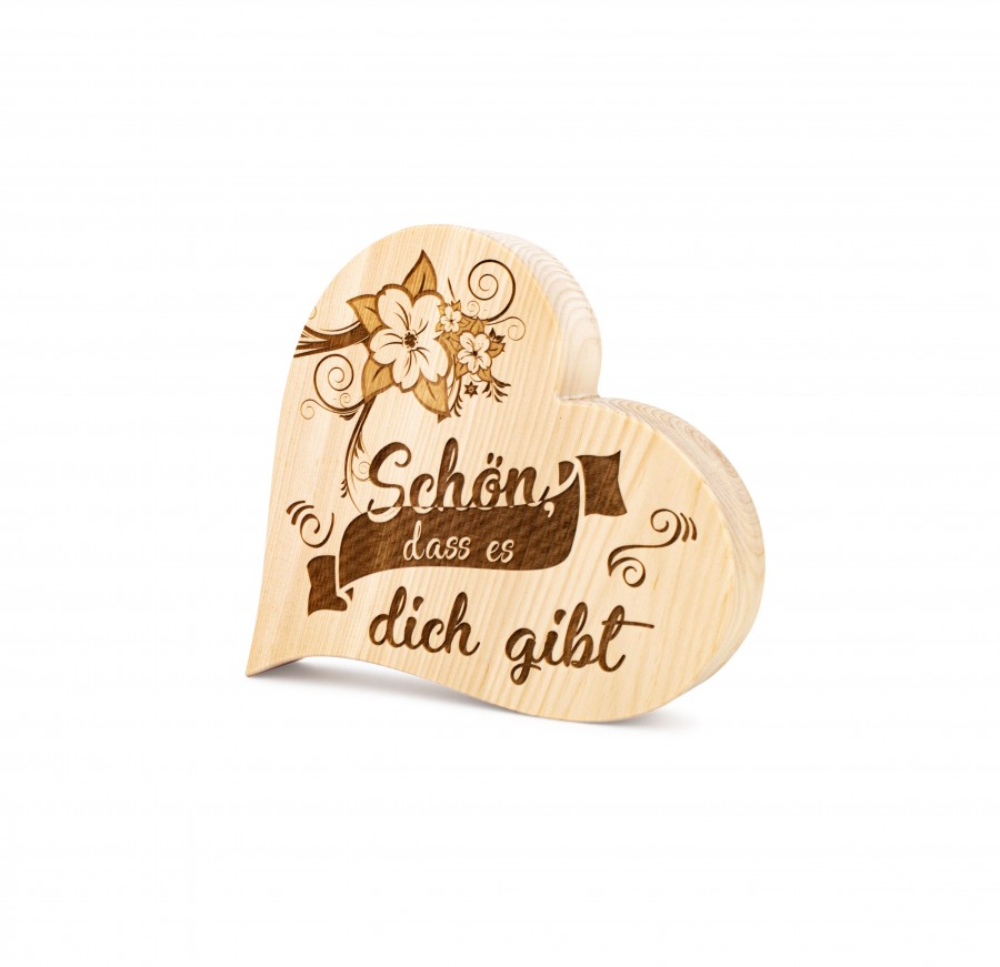 Zirbenherz Gravur Schön dass es dich gibt 12 cm 