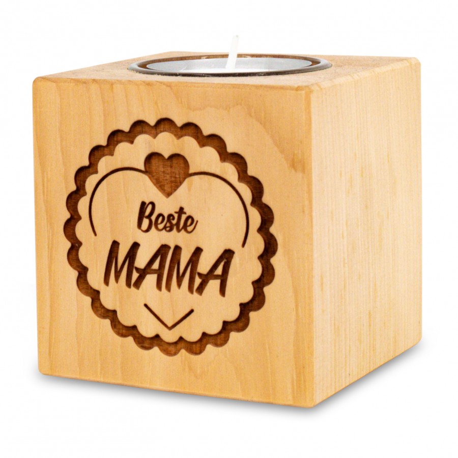 Teelichthalter aus Zirbenholz 7x7cm Mama 