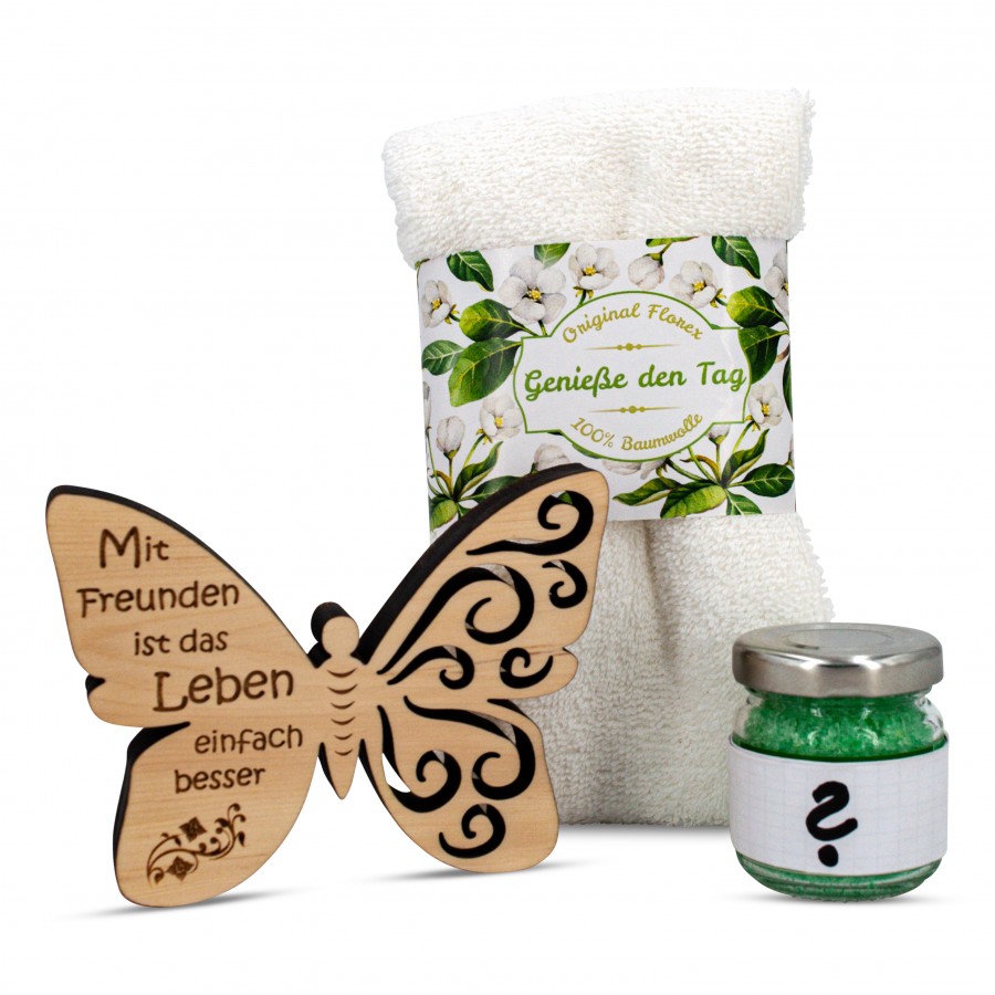 Geschenkset Schmetterling genieße den Tag weiß 