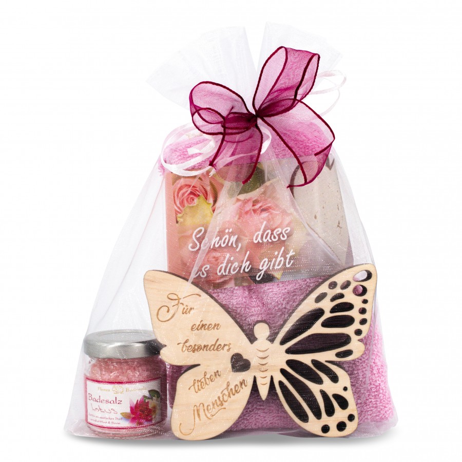 Geschenkset Schmetterling Lieber Mensch Fuchsia 
