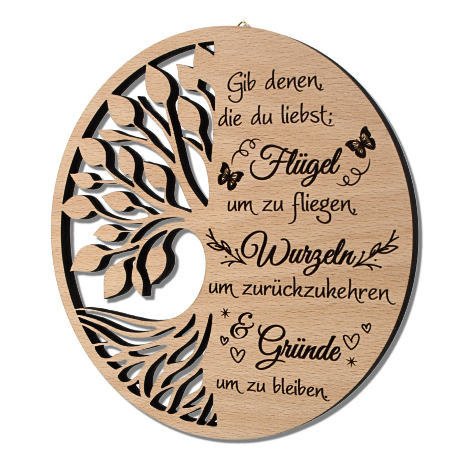Baum Buchenholz mit Spruch 