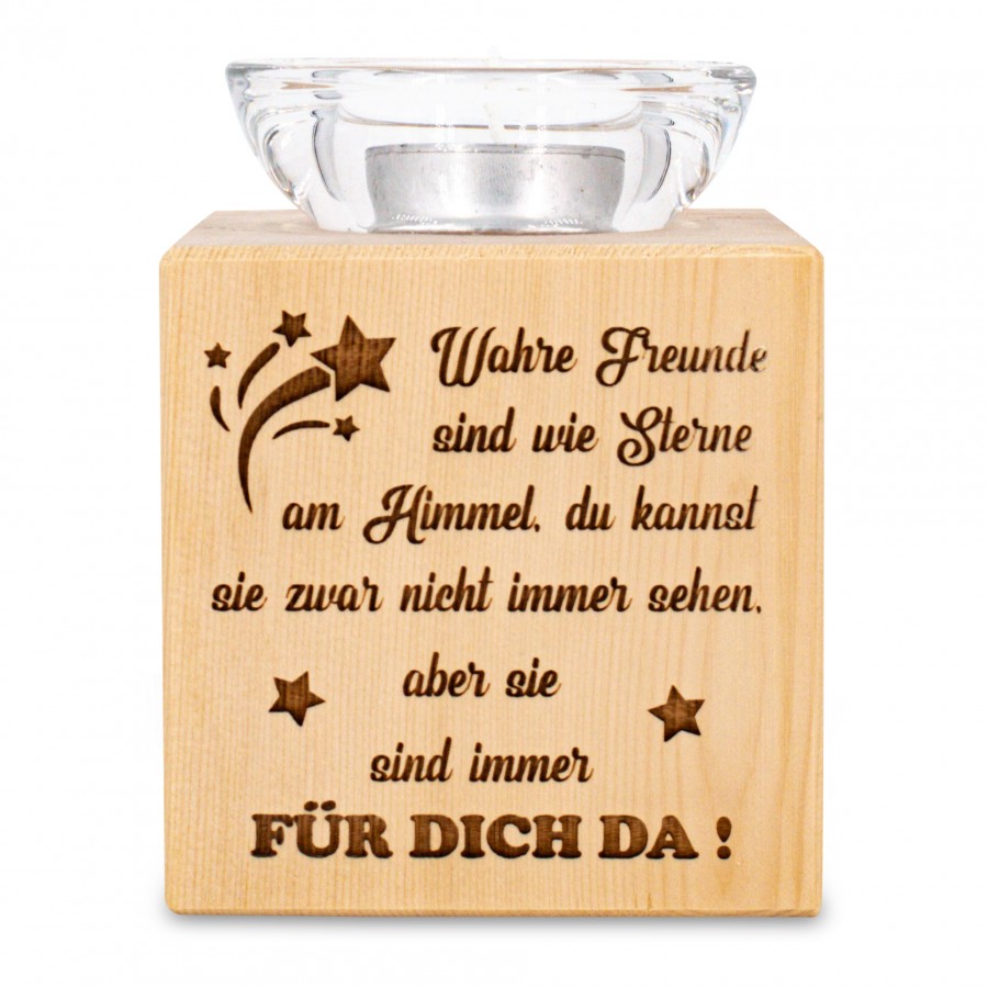 Teelichthalter aus Zirbenholz Wahre Freunde 