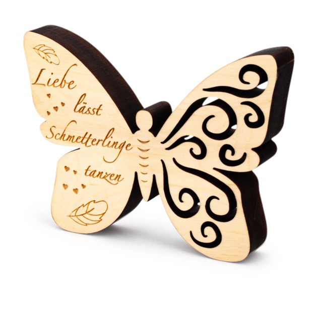 Kleiner Zirben Schmetterling mit Gravur Liebe lässt 