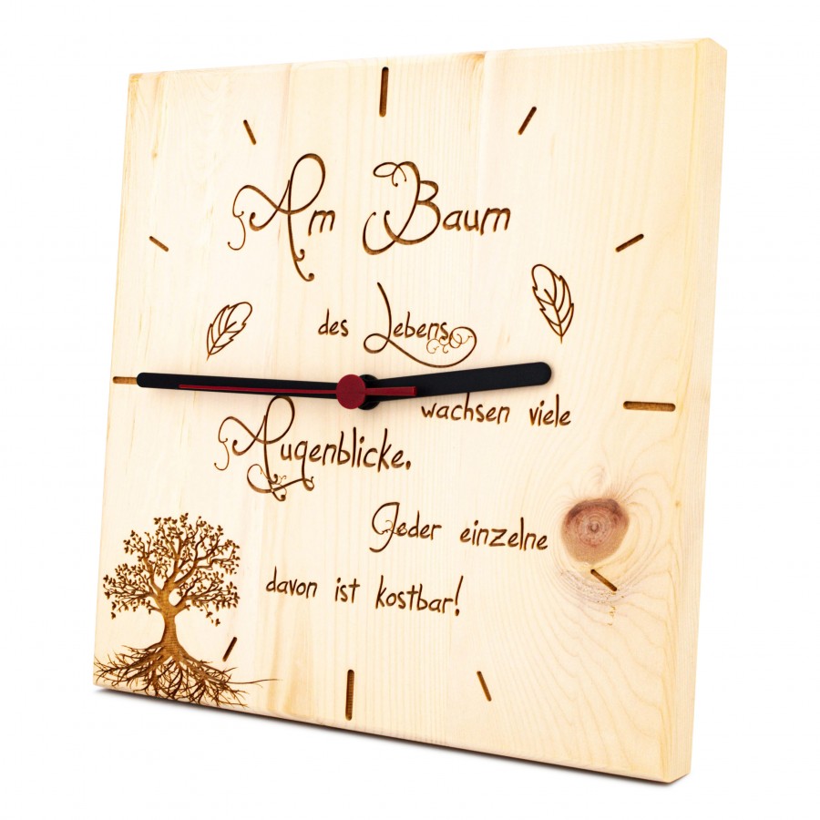Zirben Wanduhr Am Baum des Lebens 25cm x 25cm 