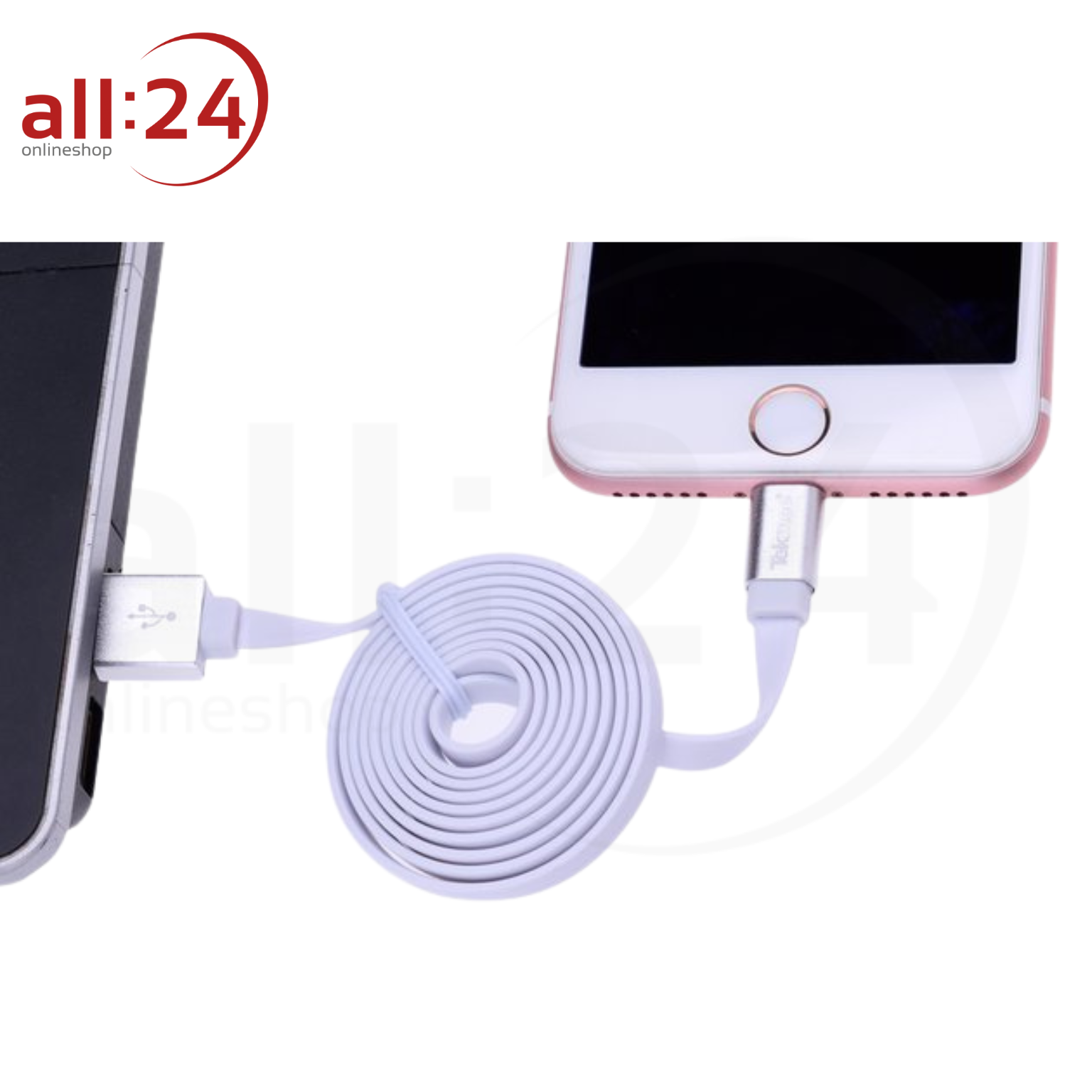 Tekmee iPhone Ladekabel - Weiß, 1m, 2.4A 