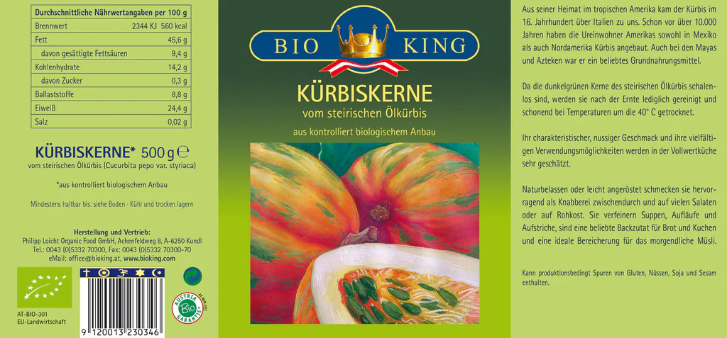 BioKing Bio Kürbiskerne vom Steirischen Ölkürbis Vegan, 250g-1000g 
