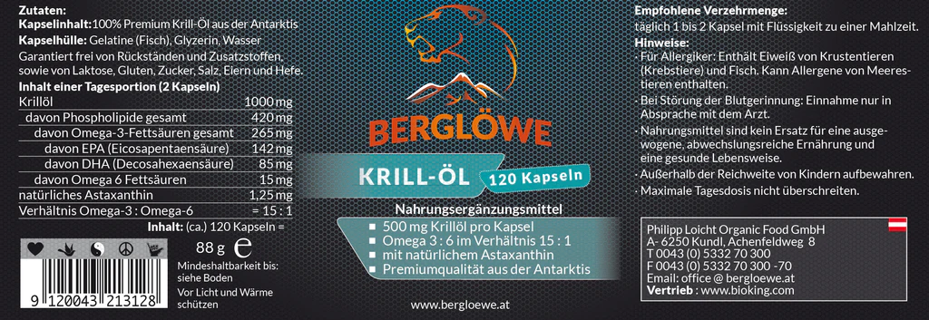 Berglöwe Omega 3 aus Krill-Öl, 44g-88g 44g