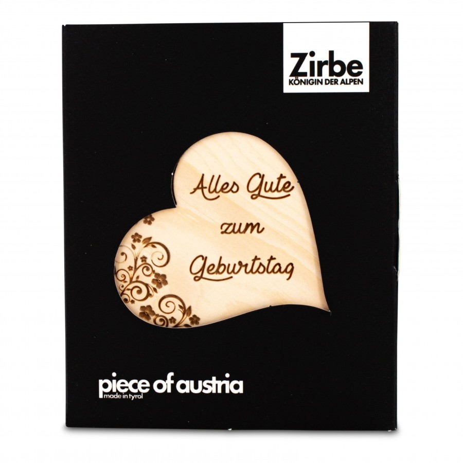 Zirbenherz Mini Aufschrift Alles Gute zum Geburtstag 