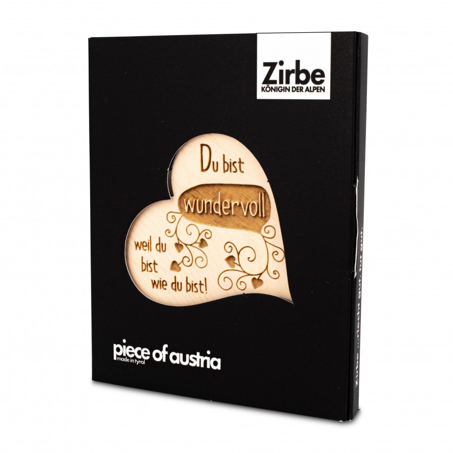 Zirbenherz Mini Aufschrift Du bist wundervoll 